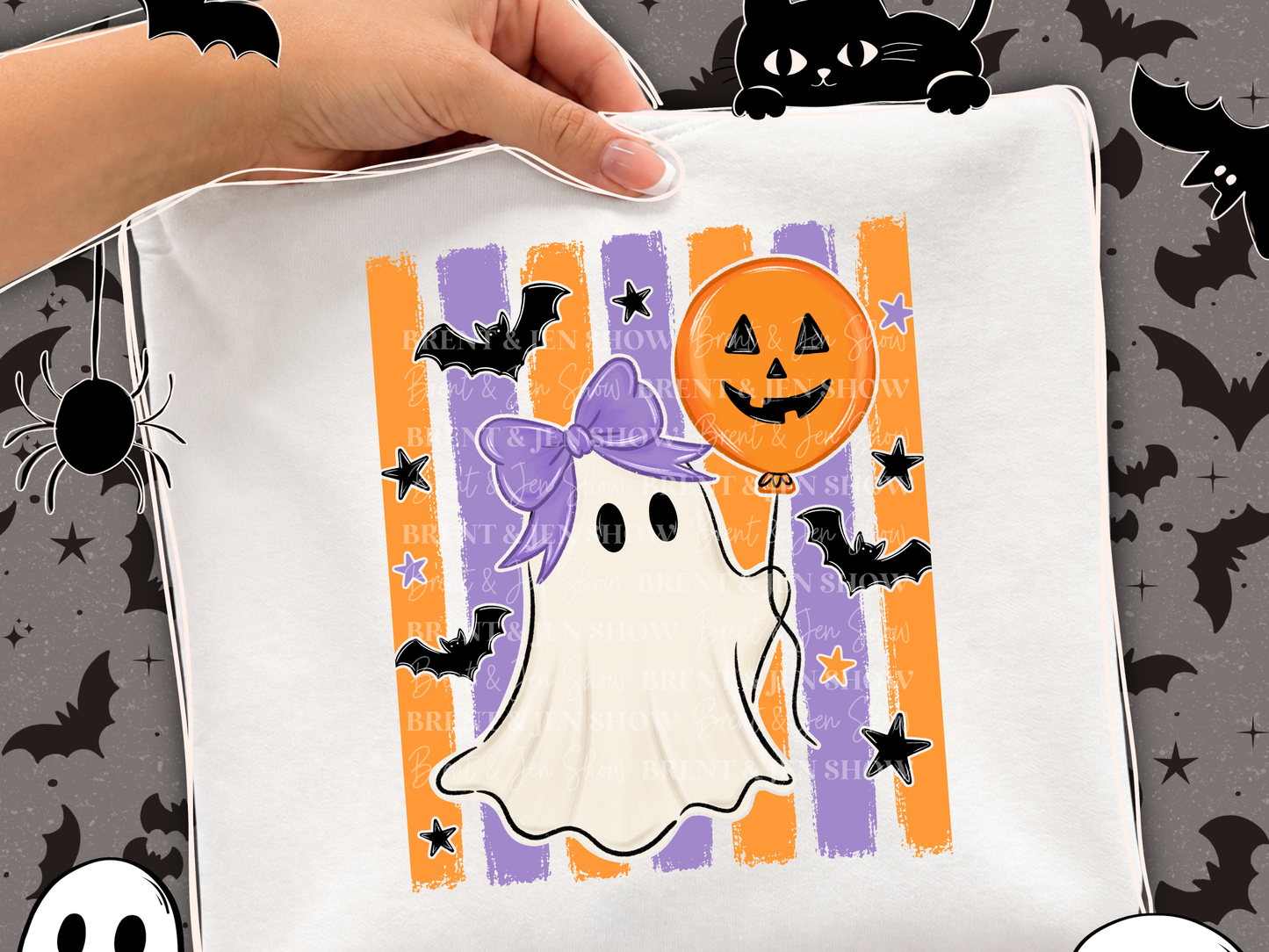 Striped Ghost With Balloon DTF/Sublimation Transfer, Ready to Press