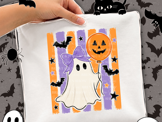 Striped Ghost With Balloon DTF/Sublimation Transfer, Ready to Press