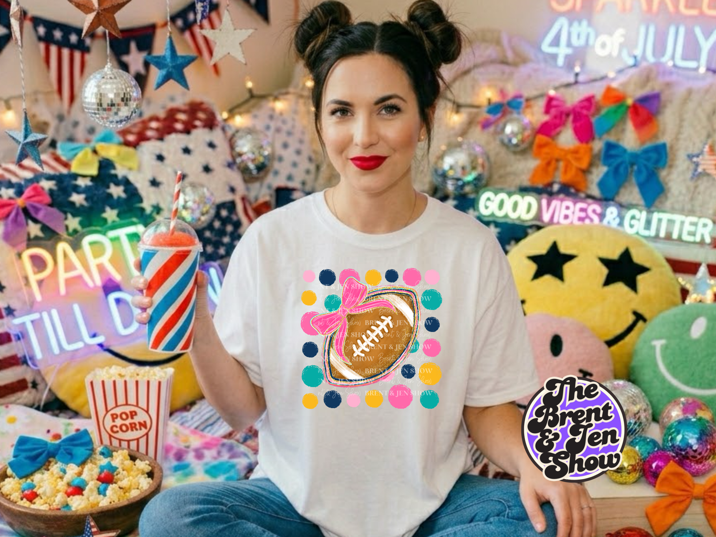 Polka dot Football Bow DTF/Sublimation Transfer, Ready to Press