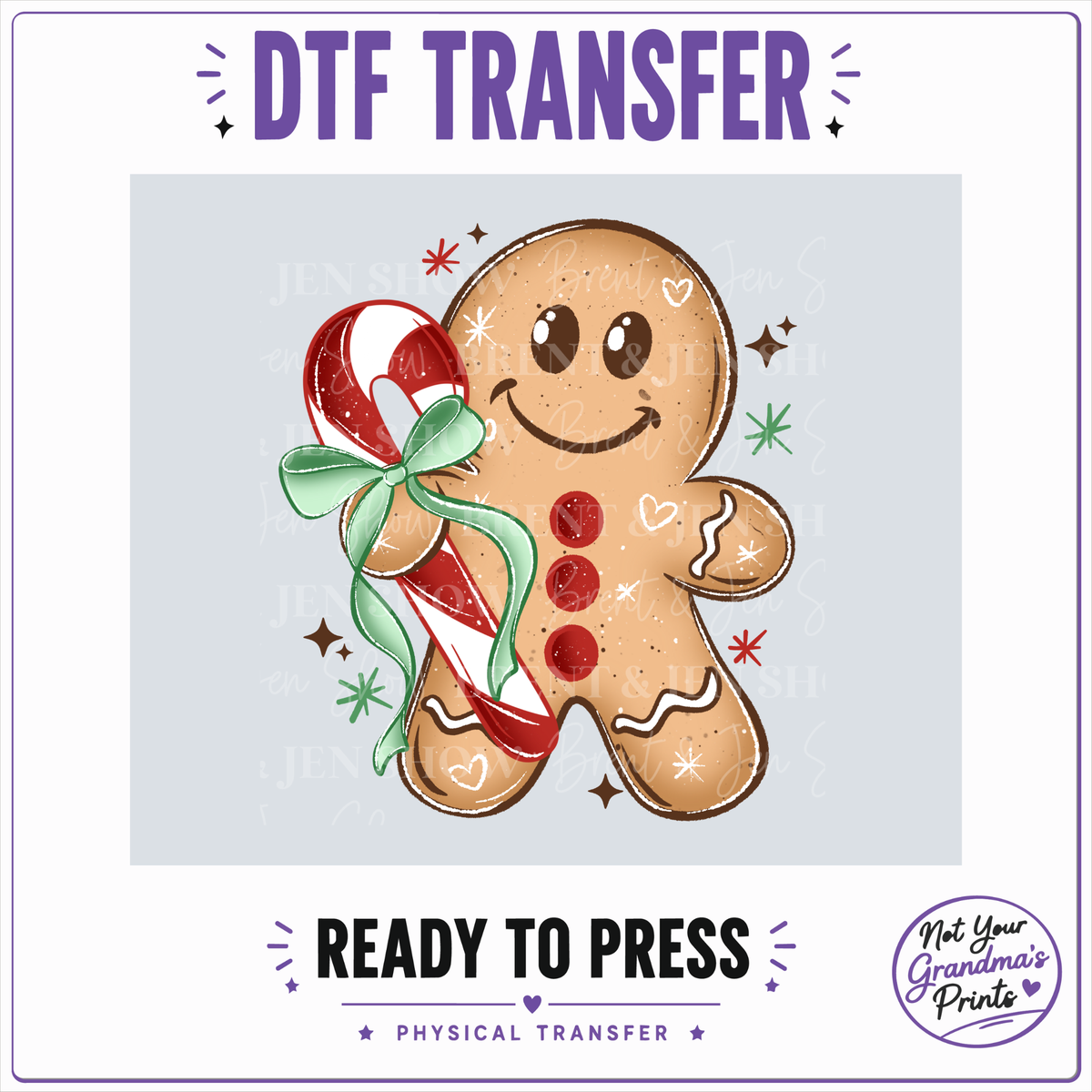 Gingerbread Man Candy Cane DTF Transfer (Ready-to-Press)