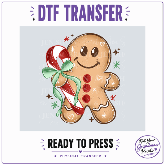 Gingerbread Man Candy Cane DTF Transfer (Ready-to-Press)