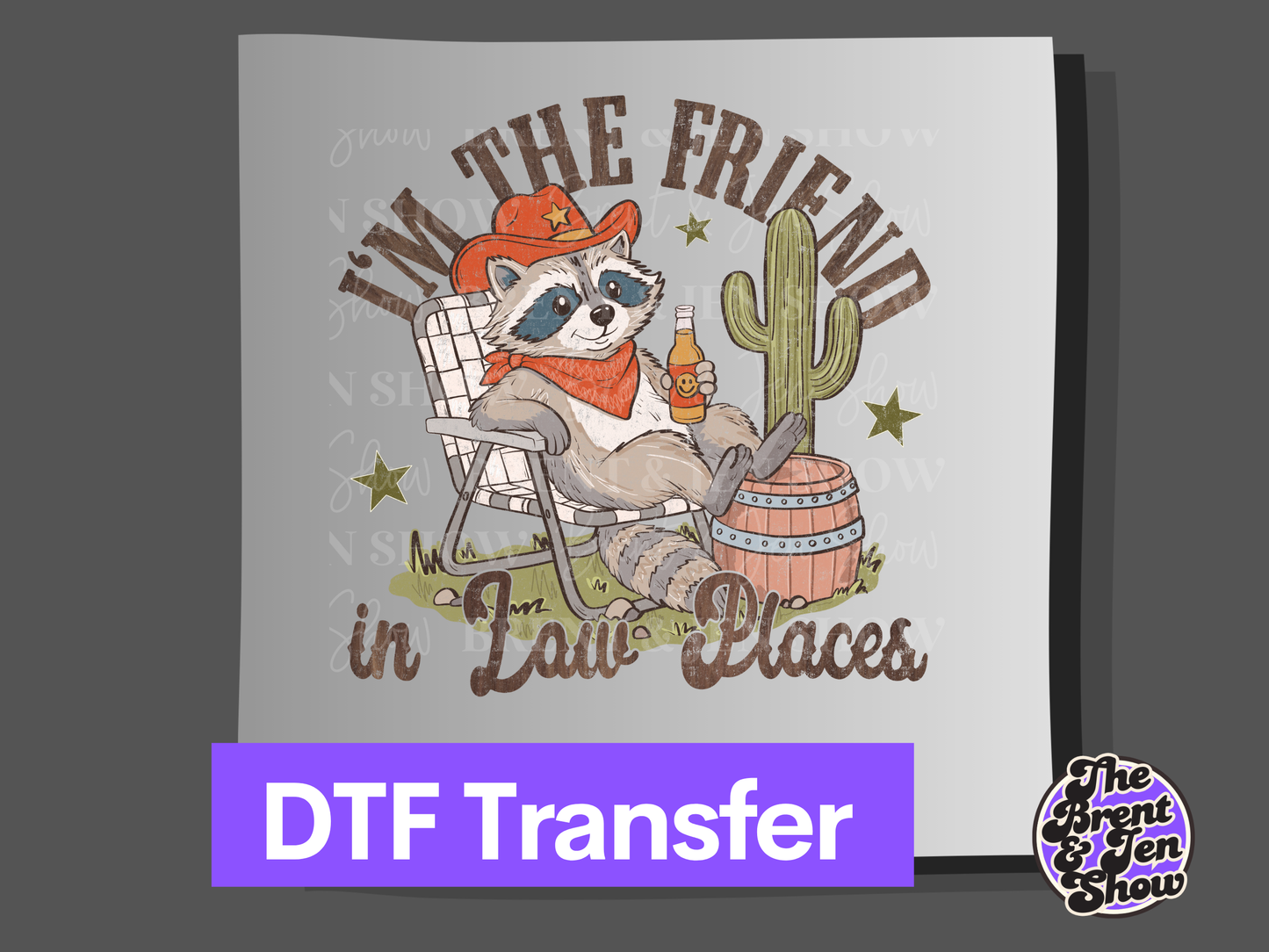 Funny Cowboy Raccoon Friend In Low Places DTF or Sublimation Transfer Ready to Press,