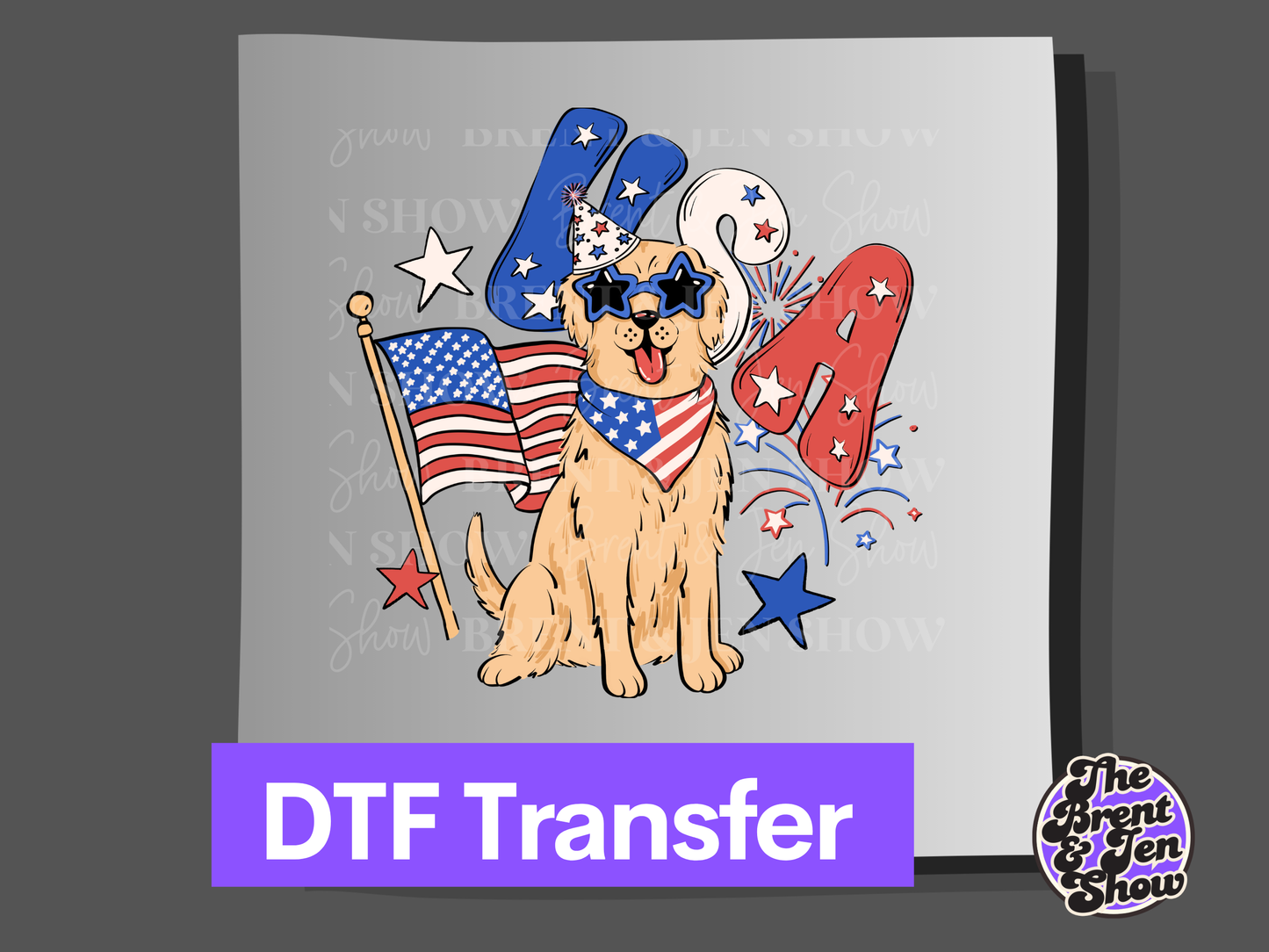 4th of July Star Sunglasses Dog DTF or Sublimation Transfer