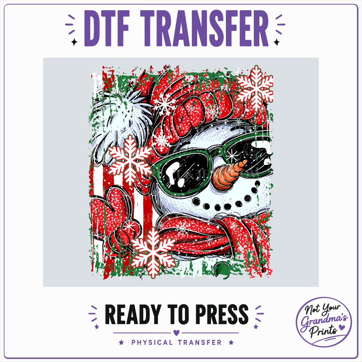 Adorable Snowman DTF Transfer: Sunglasses, Knit Hat, Festive Mittens (Ready-to-Press)