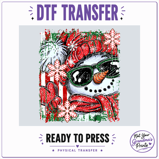 Adorable Snowman DTF Transfer: Sunglasses, Knit Hat, Festive Mittens (Ready-to-Press)