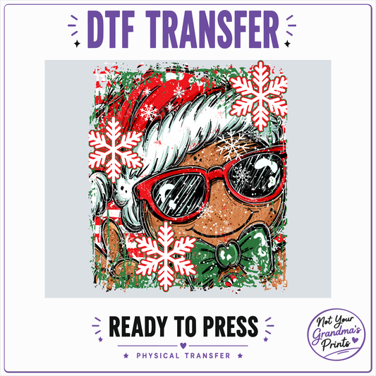 Winter Gingerbread Man DTF Transfer: Sunglasses, Santa Hat, Snowflakes (Ready-to-Press)