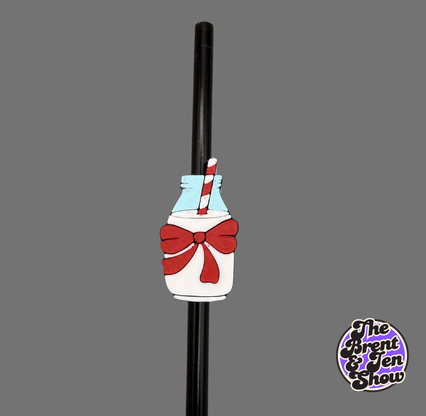 Santa's Cookies & Milk Straw Topper with Red Bow | 3D Printed PLA Drink Accessory