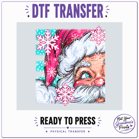 Pink Santa Peekaboo DTF Transfer: Retro Christmas Design (Ready-to-Press)