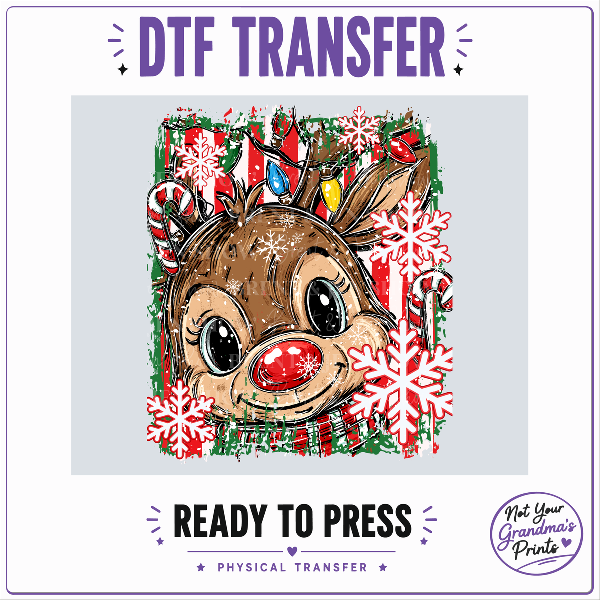 Rudolph Christmas Reindeer DTF Transfer: Festive Holiday Design (Ready-to-Press)
