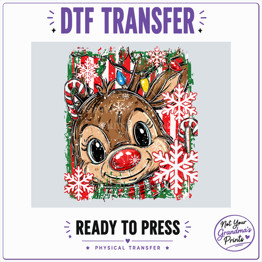 Rudolph Christmas Reindeer DTF Transfer: Festive Holiday Design (Ready-to-Press)
