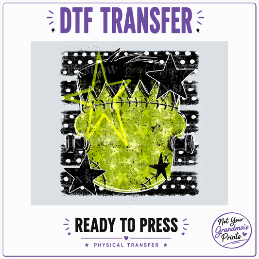 Neon Frankenstein DTF Transfer: Spooky Grunge Monster (Ready-to-Press)