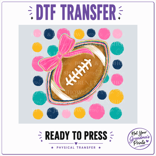 Polka dot Football Bow DTF/Sublimation Transfer, Ready to Press
