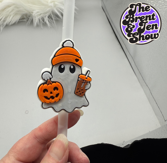 Spooky Ghost Straw Topper with Pumpkin & Coffee