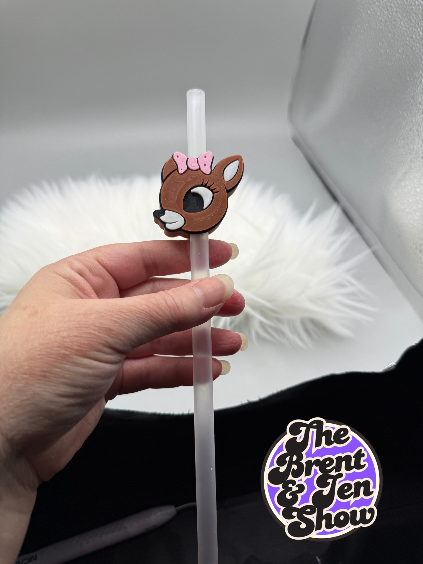 Dainty Deer Straw Topper with Pink Bow  - 3D Printed