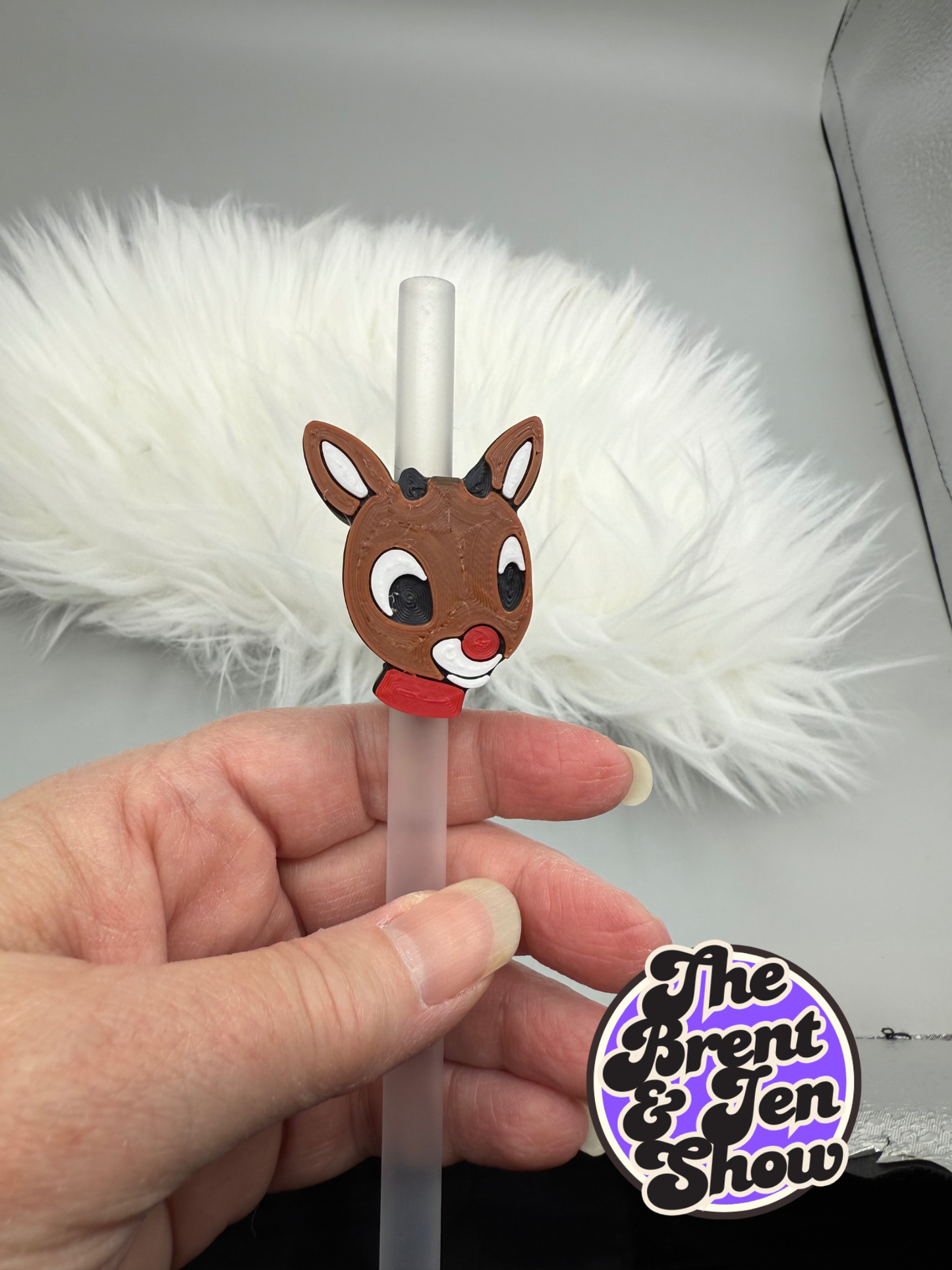 Red-Nosed Reindeer Straw Topper - 3D Printed