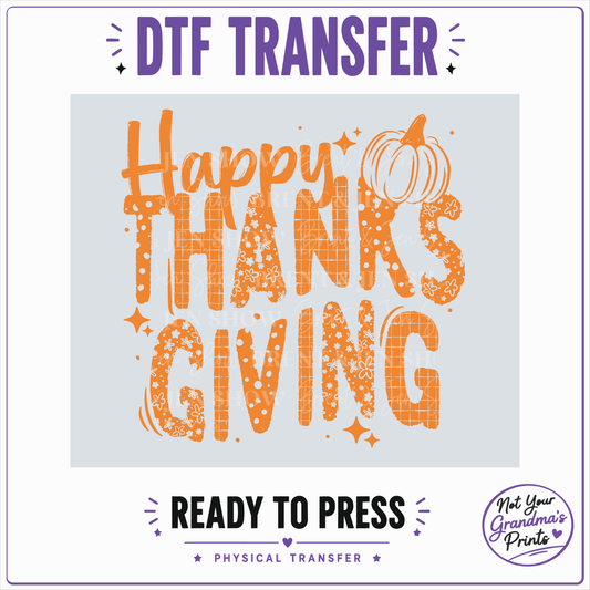 Happy Thanksgiving DTF Transfer: Orange Floral Pumpkin Design (Ready-to-Press) (Copy)