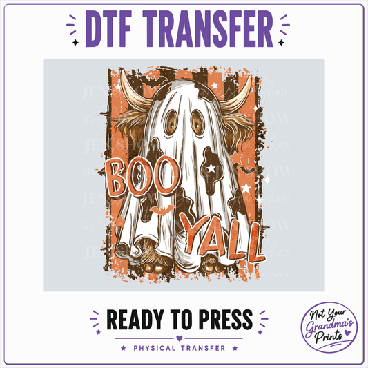 Boo Y'all Highland Cow Ghost DTF Transfer (Ready-to-Press)