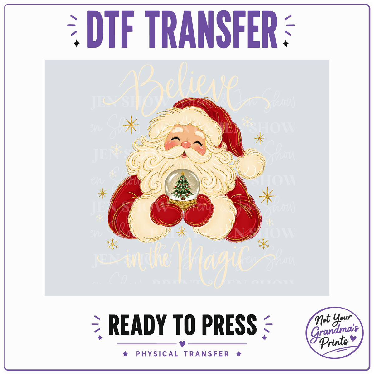 Vintage Santa Snow Globe DTF Transfer: Believe in the Magic (Ready-to-Press)