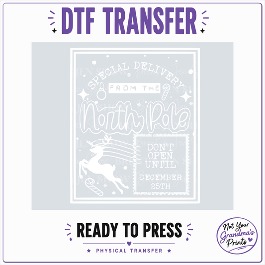 North Pole Delivery DTF Transfer: Santa Sleigh, Candy Cane (Ready-to-Press)