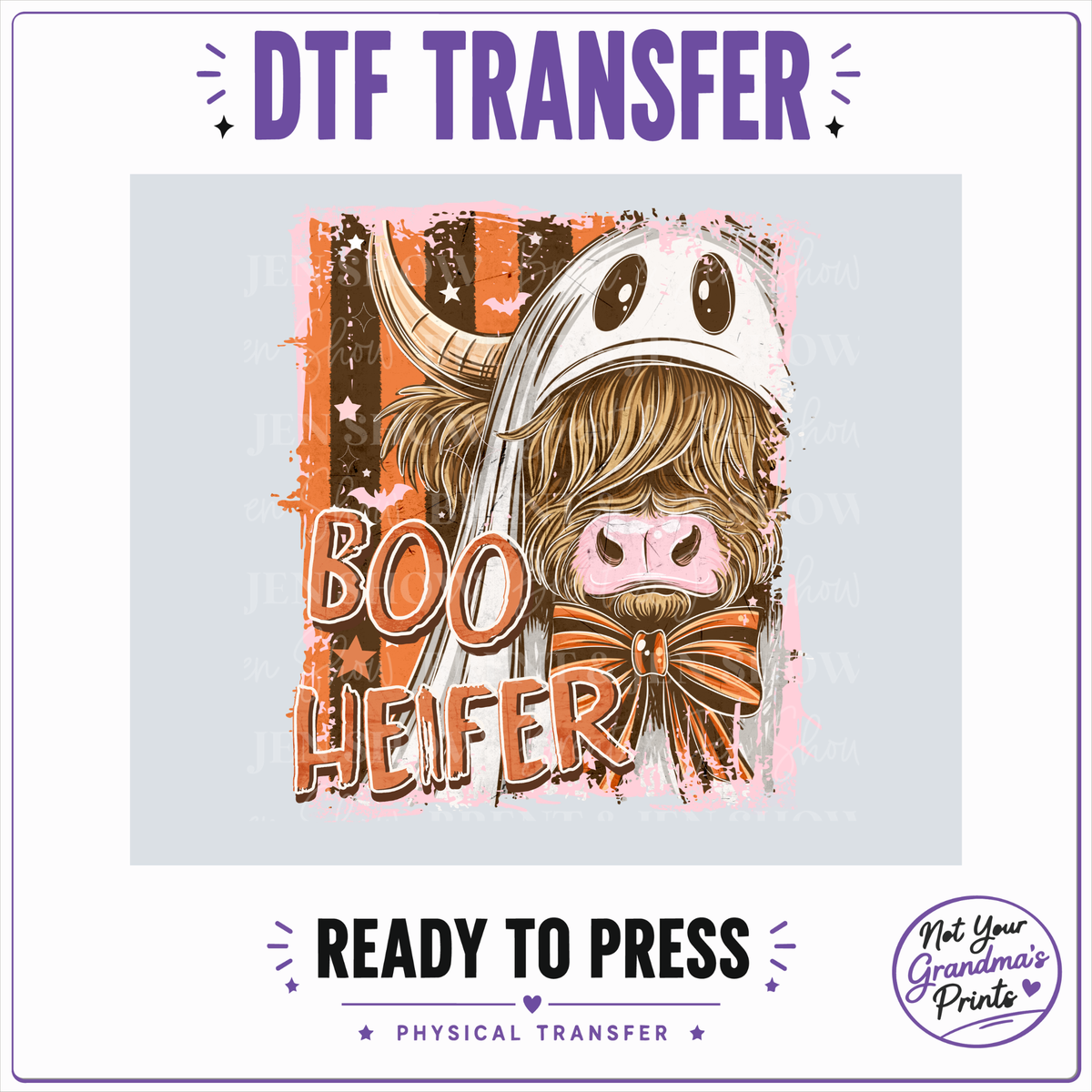 Boo Heifer Highland Cow DTF Transfer: Spooky Halloween Costume (Ready-to-Press)