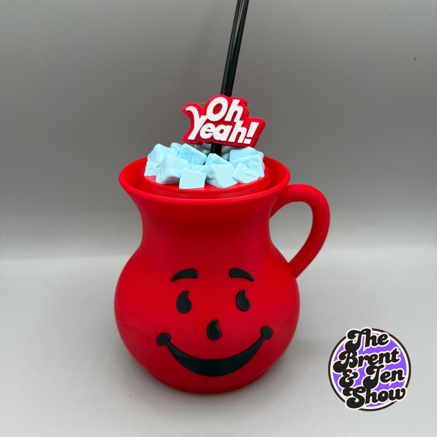 Kool-Aid Man 3D Printed Can Cooler with Straw & Topper