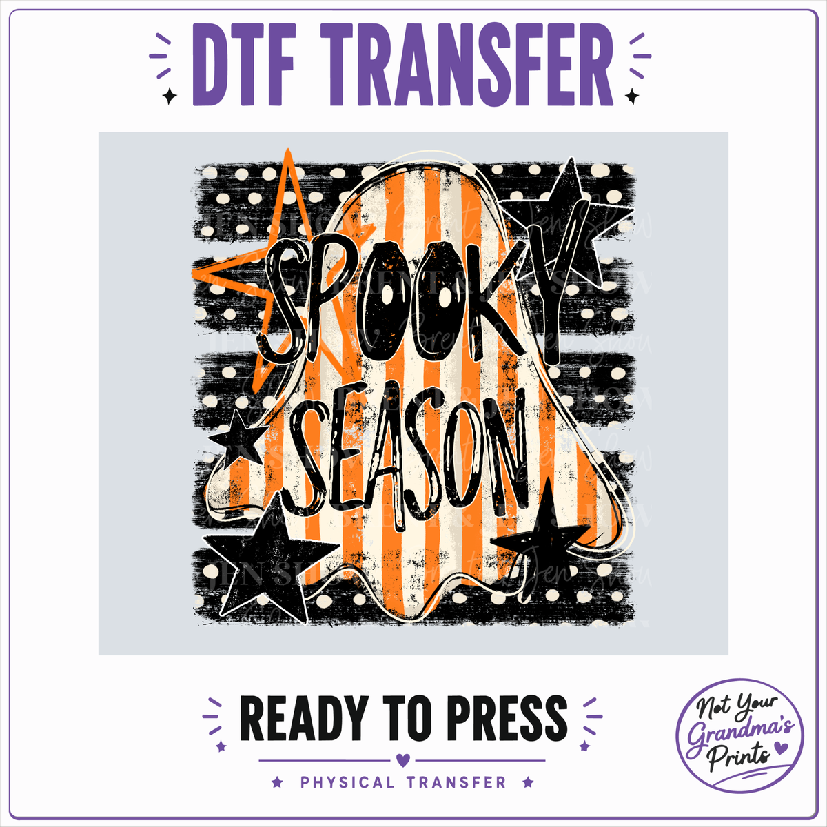 Spooky Season Ghost DTF Transfer: Retro Striped Halloween Design (Ready-to-Press)