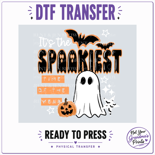 Spookiest Time Ghost Pumpkin Bat Halloween DTF Transfer