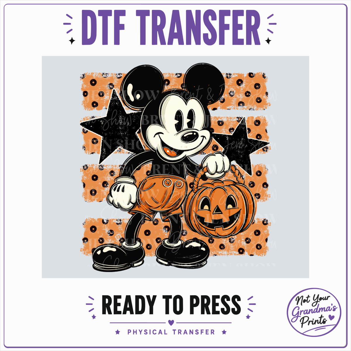 Halloween Mouse DTF Transfer, Pumpkin Trick or Treat Ready to Press