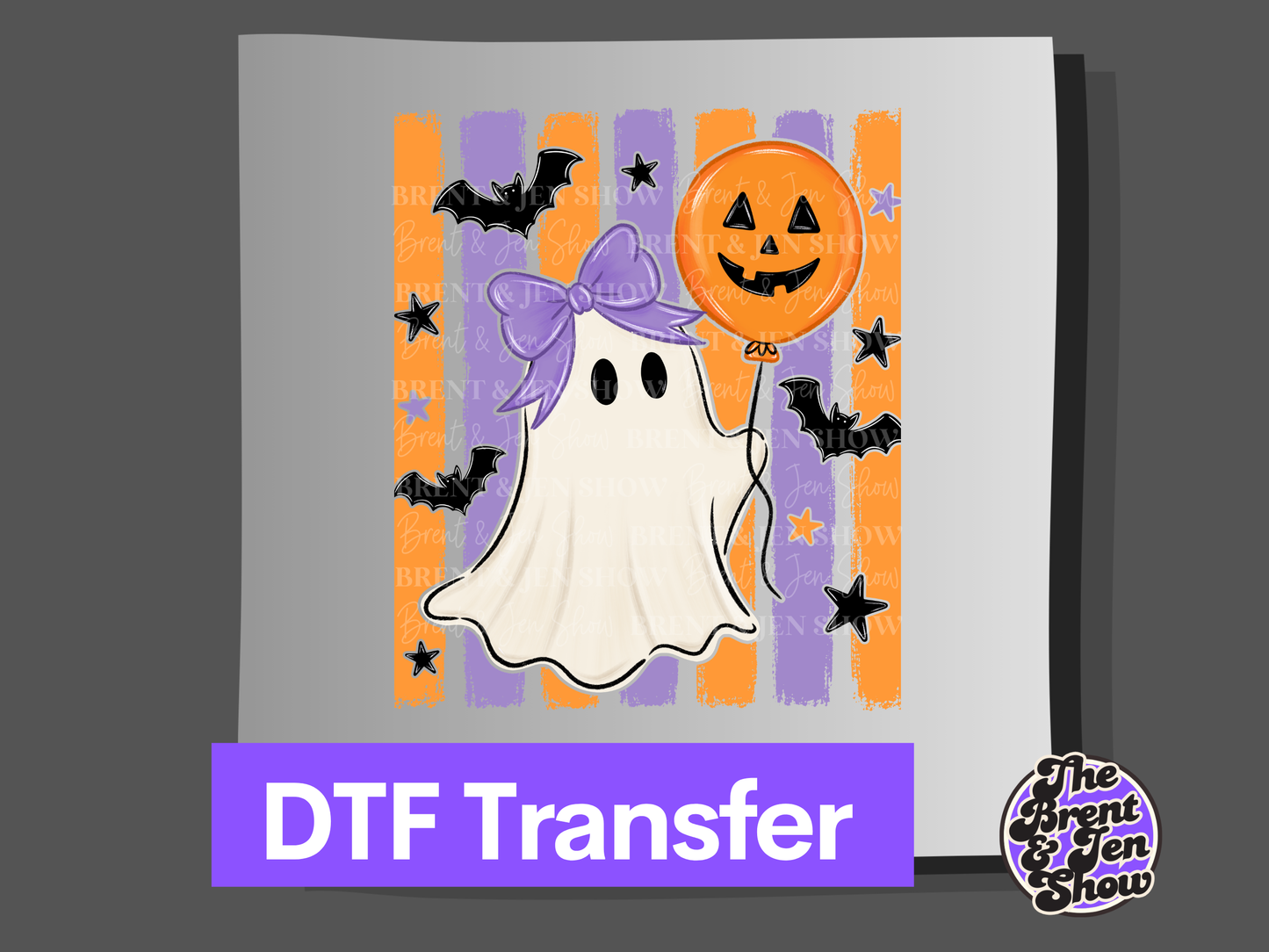 Striped Ghost With Balloon DTF/Sublimation Transfer, Ready to Press