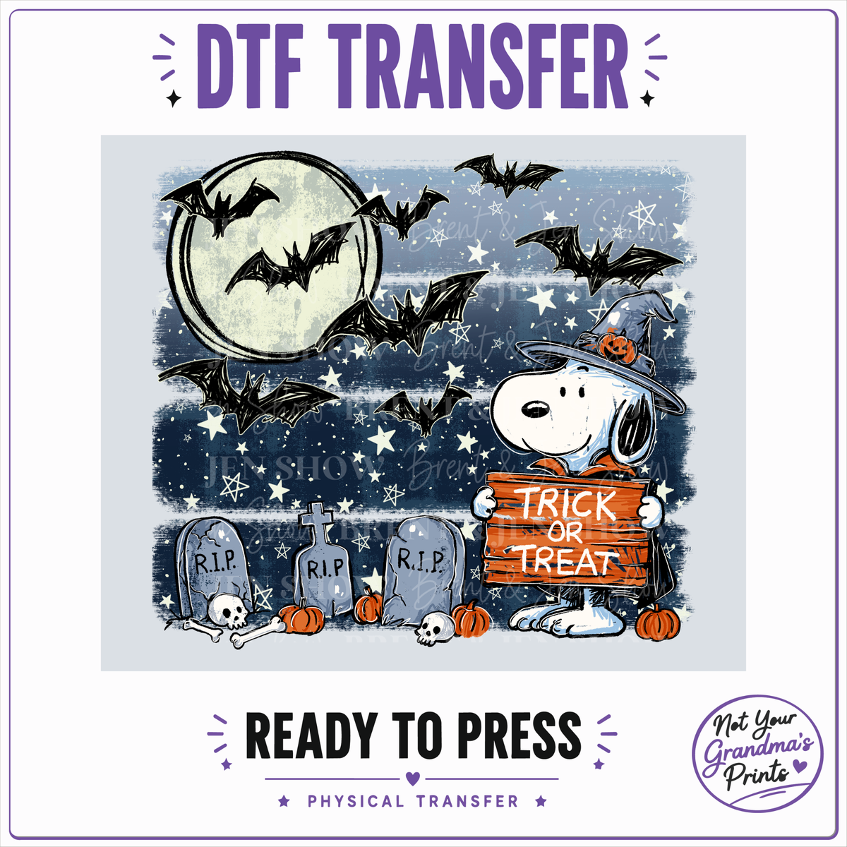 Trick or Treat Beagle Witch DTF Transfer, Spooky Halloween Shirt Design (Ready to Press)
