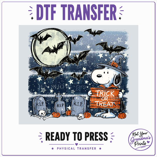 Trick or Treat Beagle Witch DTF Transfer, Spooky Halloween Shirt Design (Ready to Press)