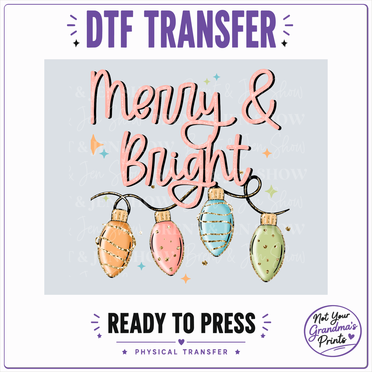 Merry & Bright Christmas Lights DTF Transfer (Ready-to-Press)