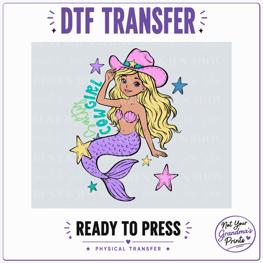 Salty Cowgirl Blonde Mermaid DTF or Sublimation Heat Transfer