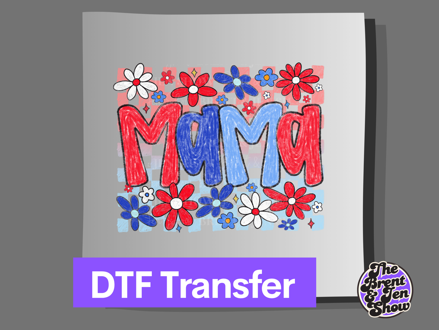 Mama, Red White & Blue Floral Transfer DTF/Sublimation