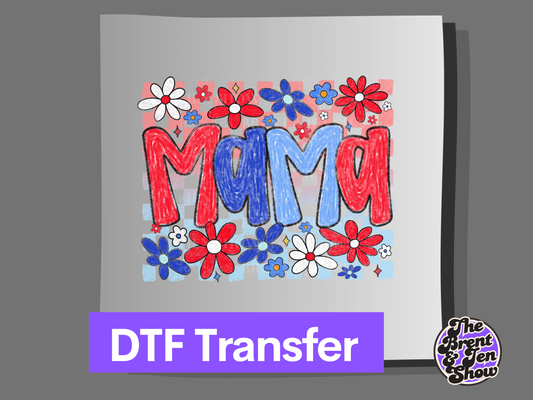 Mama, Red White & Blue Floral Transfer DTF/Sublimation