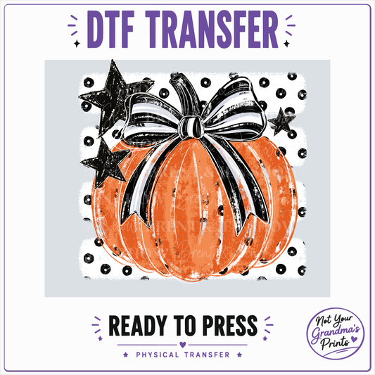 Pumpkin Bow DTF Transfer: Grunge Halloween Print (Ready-to-Press)