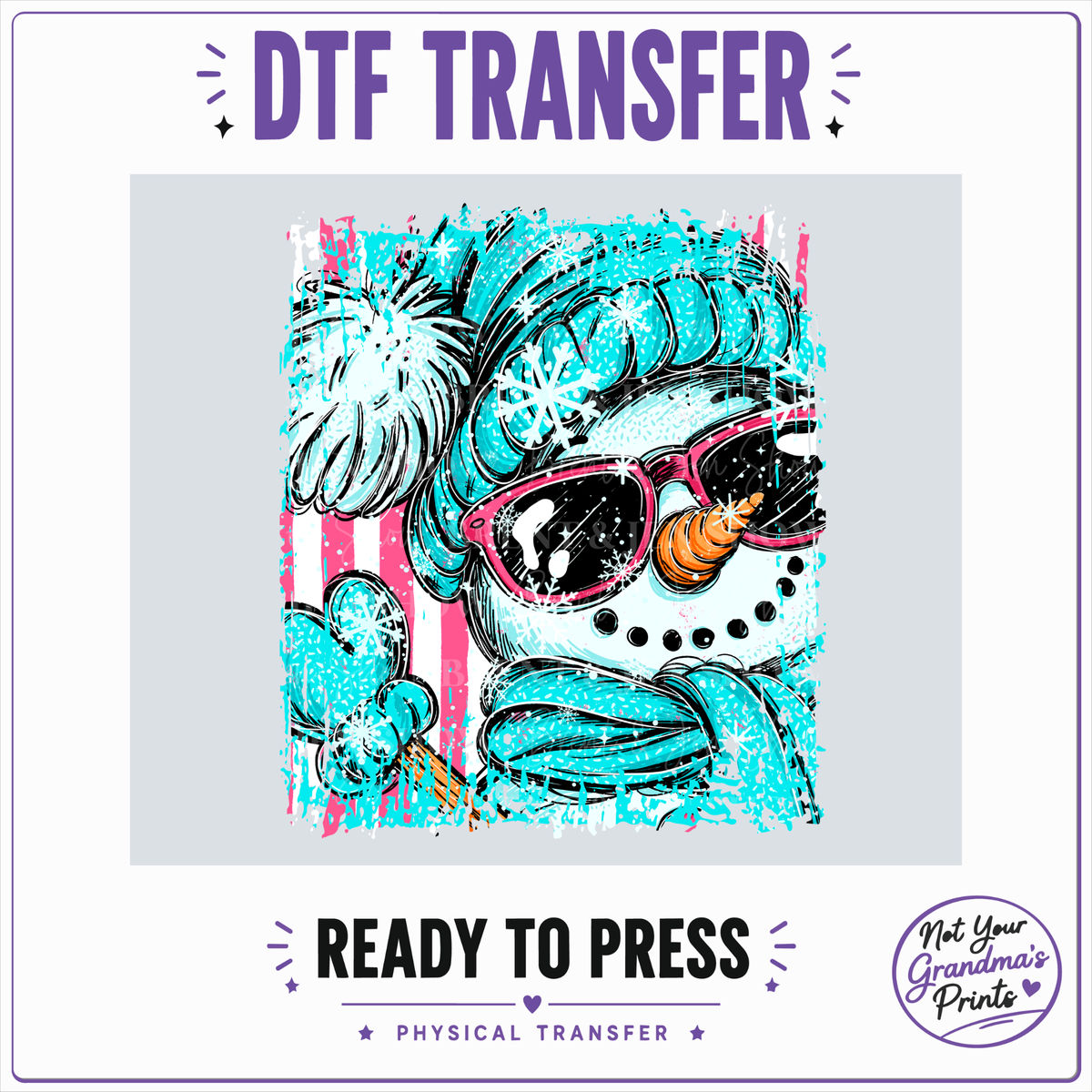 Sassy Pink Turquoise Snowman DTF Transfer (Ready-to-Press)