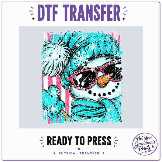 Sassy Pink Turquoise Snowman DTF Transfer (Ready-to-Press)