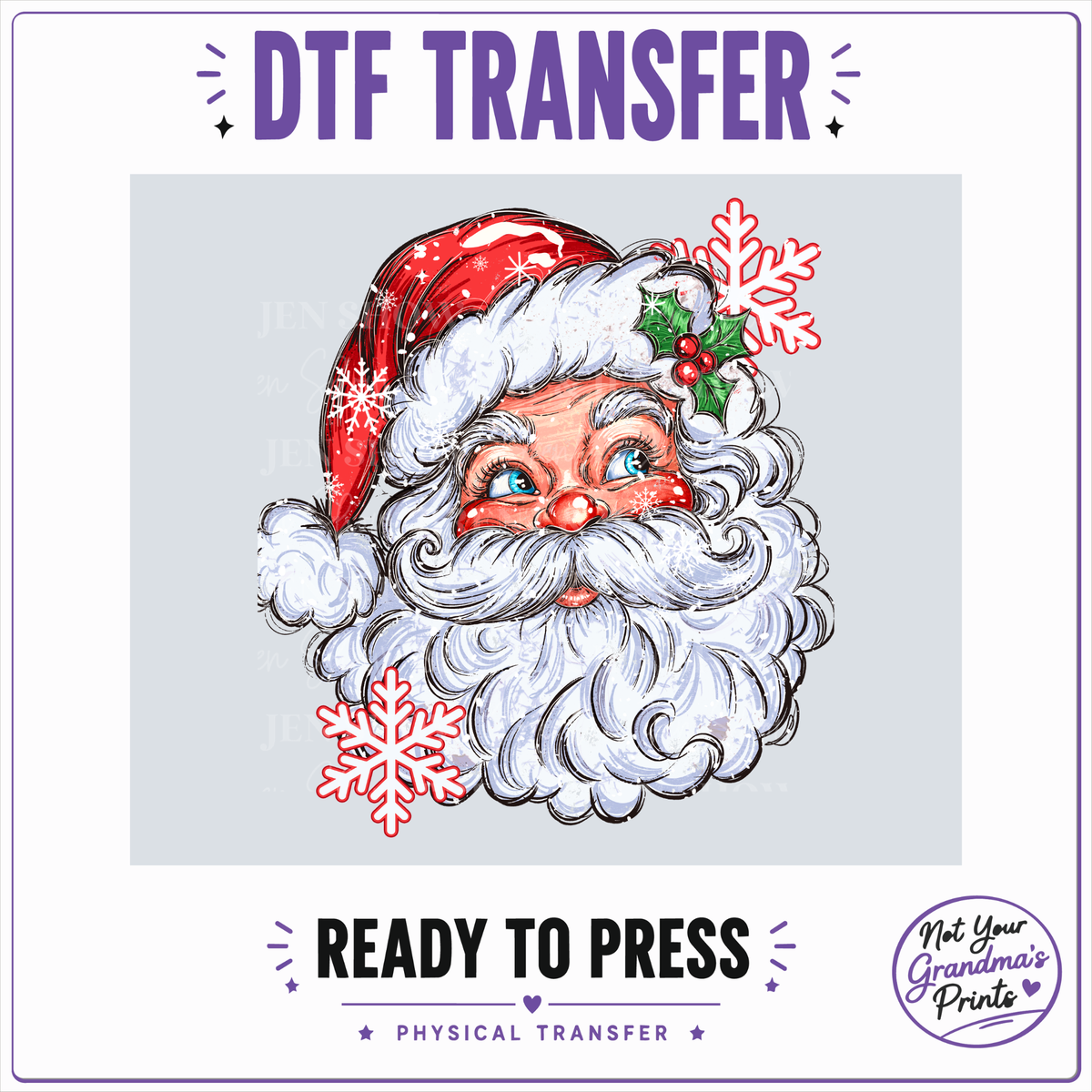 Vintage Santa Claus DTF Transfer: Hand-Drawn Holiday Design (Ready-to-Press)
