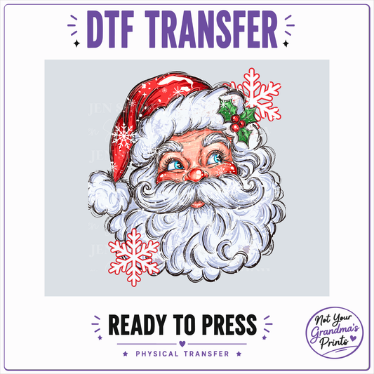 Vintage Santa Claus DTF Transfer: Hand-Drawn Holiday Design (Ready-to-Press)