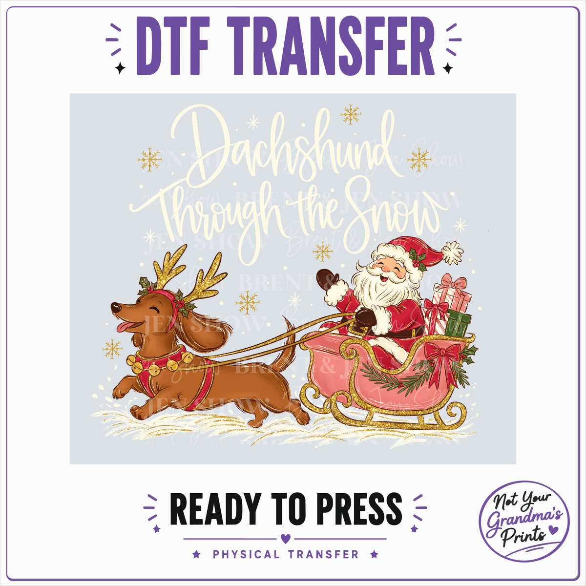 Dachshund Christmas DTF Transfer: Santa Sleigh, Festive Doxie (Ready-to-Press)