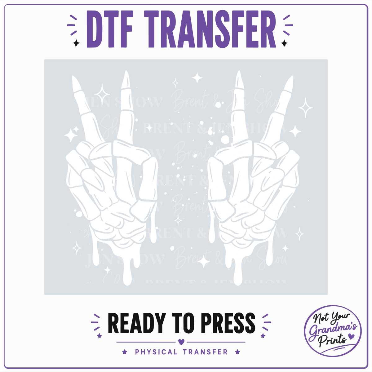 White Skeleton Peace Hands DTF Transfer (Ready-to-Press)
