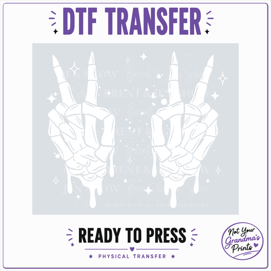 White Skeleton Peace Hands DTF Transfer (Ready-to-Press)