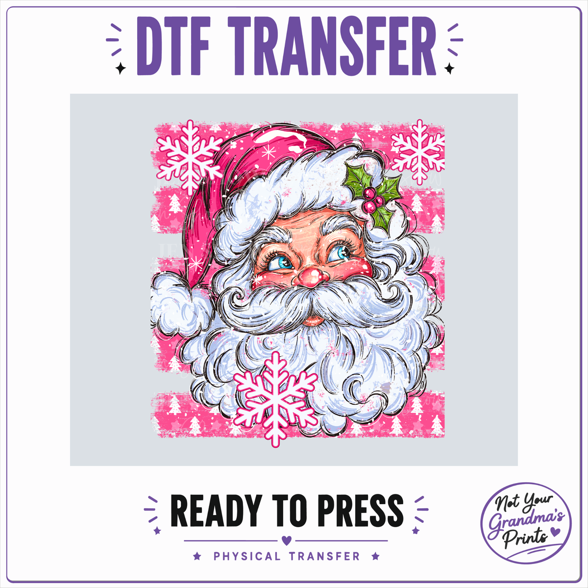 Pink Vintage Santa DTF Transfer: Festive Christmas Print (Ready-to-Press)