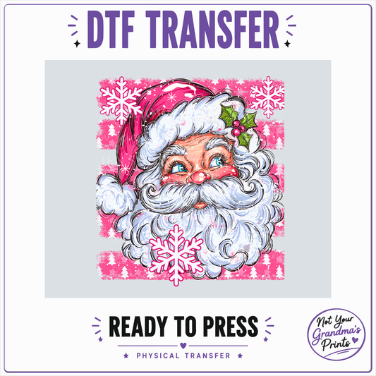 Pink Vintage Santa DTF Transfer: Festive Christmas Print (Ready-to-Press)