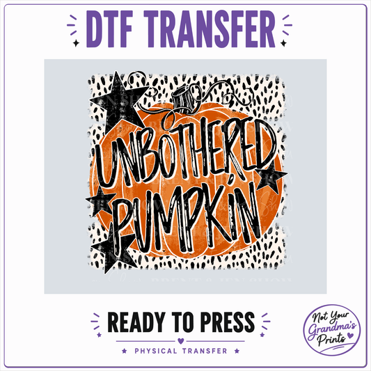 Unbothered Pumpkin DTF Transfer: Distressed Orange, Black Stars (Ready-to-Press)