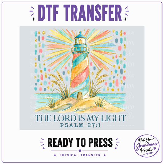 DTF or Sublimation Transfer – Lighthouse Psalm 27:1 Religious Art (Ready-to-Press)