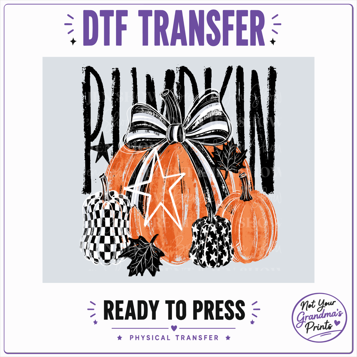 Black & Orange Pumpkin Bow DTF Transfer (Ready-to-Press)