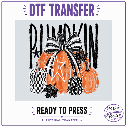 Black & Orange Pumpkin Bow DTF Transfer (Ready-to-Press)