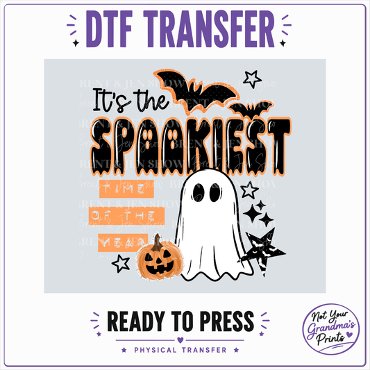 Spookiest Time Ghost Pumpkin Bat Halloween DTF Transfer